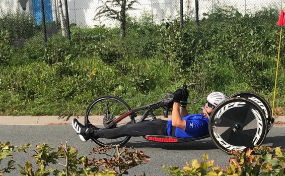 Disabled Israeli veteran Amit Hasdai trains on his handbike. (Photo: Meir Carmon)