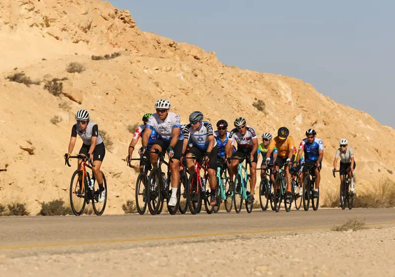Pack of riders in the desert